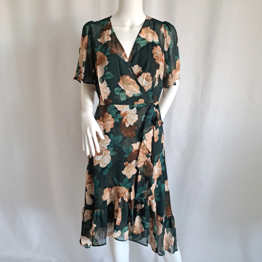 Calvin Klein Floral High-Low Dress - Black and Tan - Picture 5 of 16